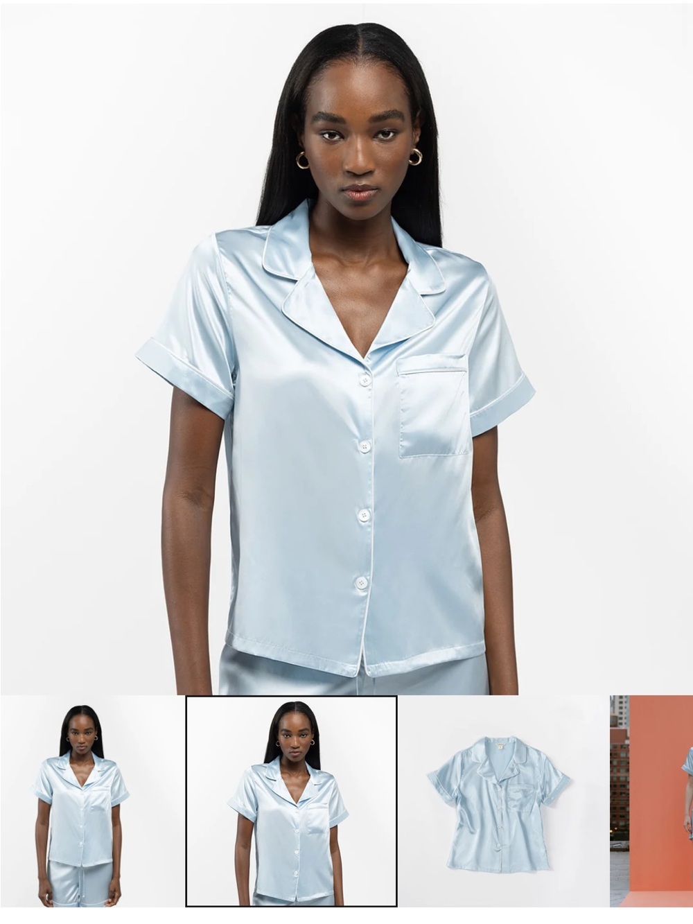 Clementine Sleepwear Silk Pajama Set With Box - Sky Blue and White
